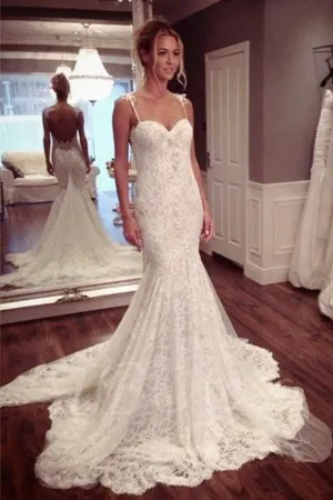 2017 Long Wedding Gowns,Cheap Bridal Dresses,Sexy Backless Mermaid Lace Wedding Dresses,SVD537