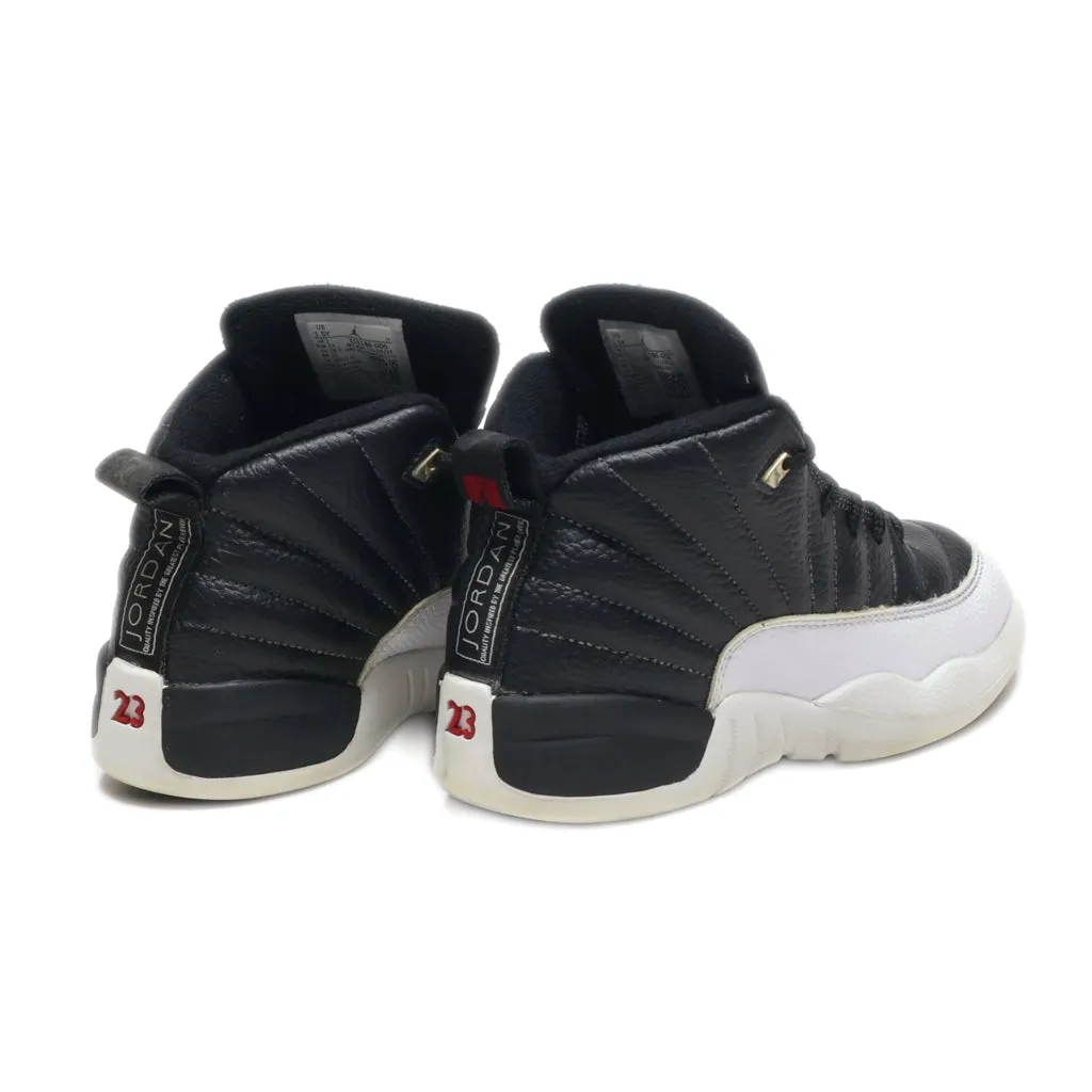 Air Jordan 12 Playoffs Sport Shoes Leather Black Colour For Kids