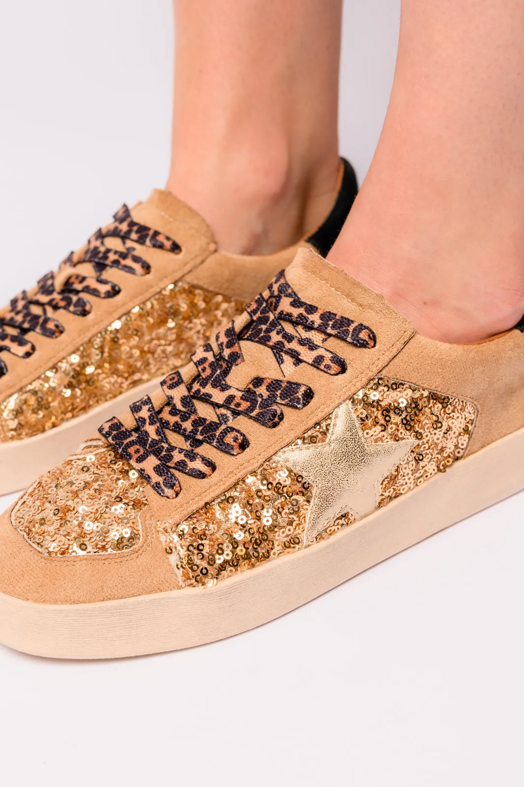 Another Round Sneakers in Gold Sequins - CORKYS