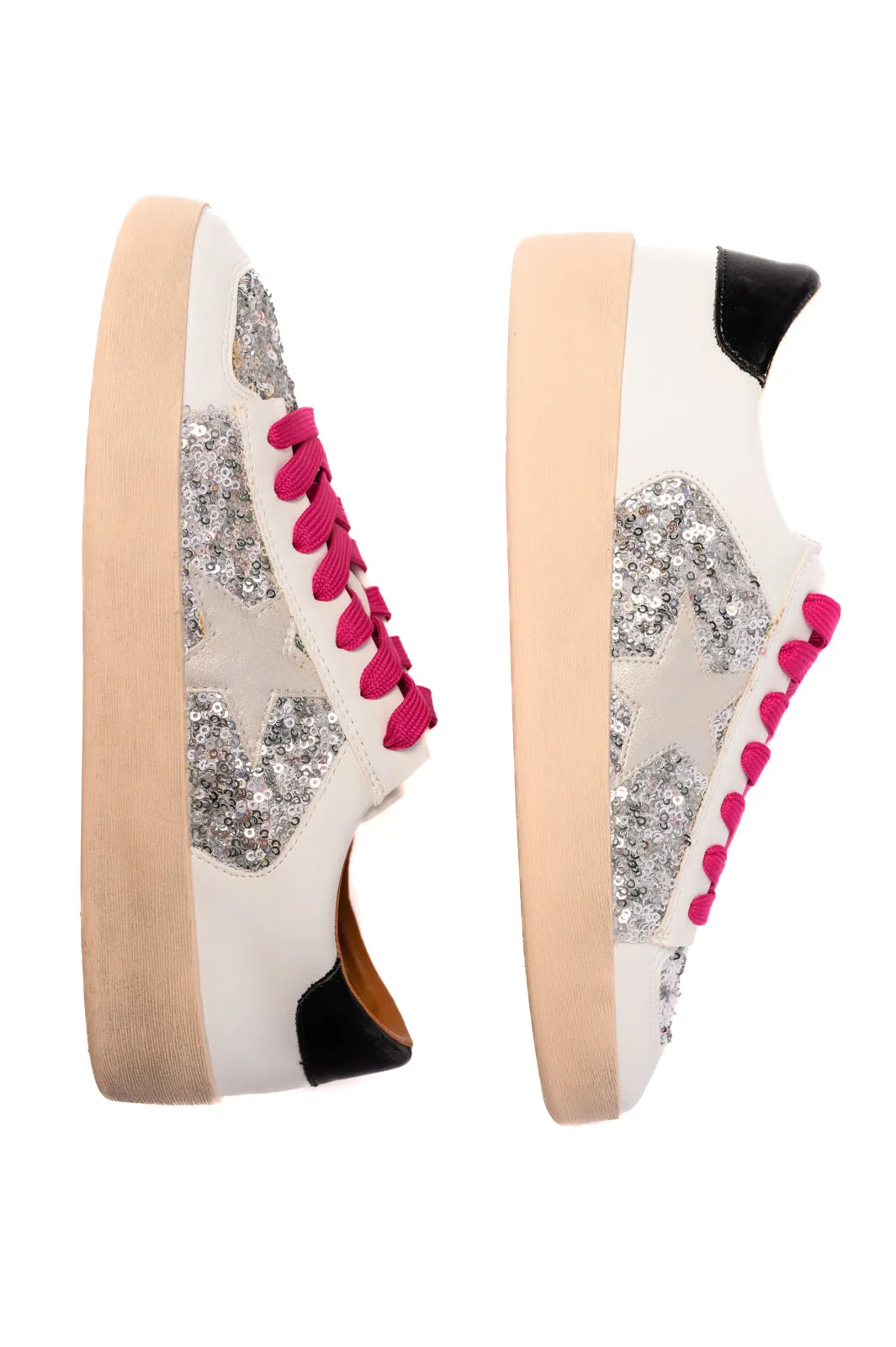 Another Round Sneakers in Silver Sequins - CORKYS