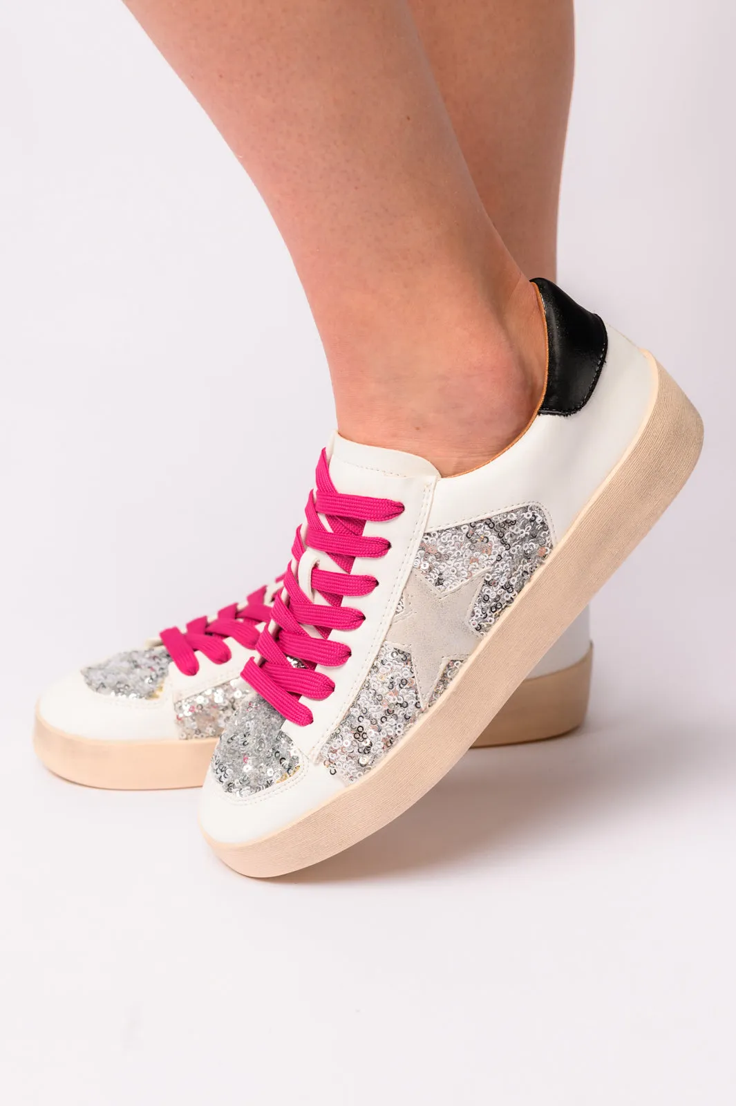 Another Round Sneakers in Silver Sequins - CORKYS