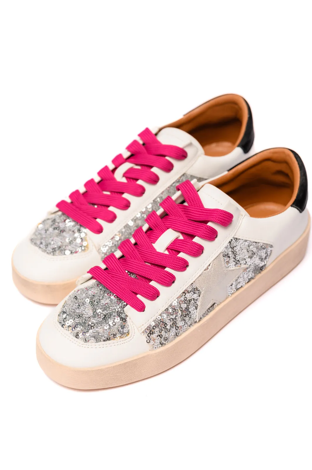 Another Round Sneakers in Silver Sequins - CORKYS