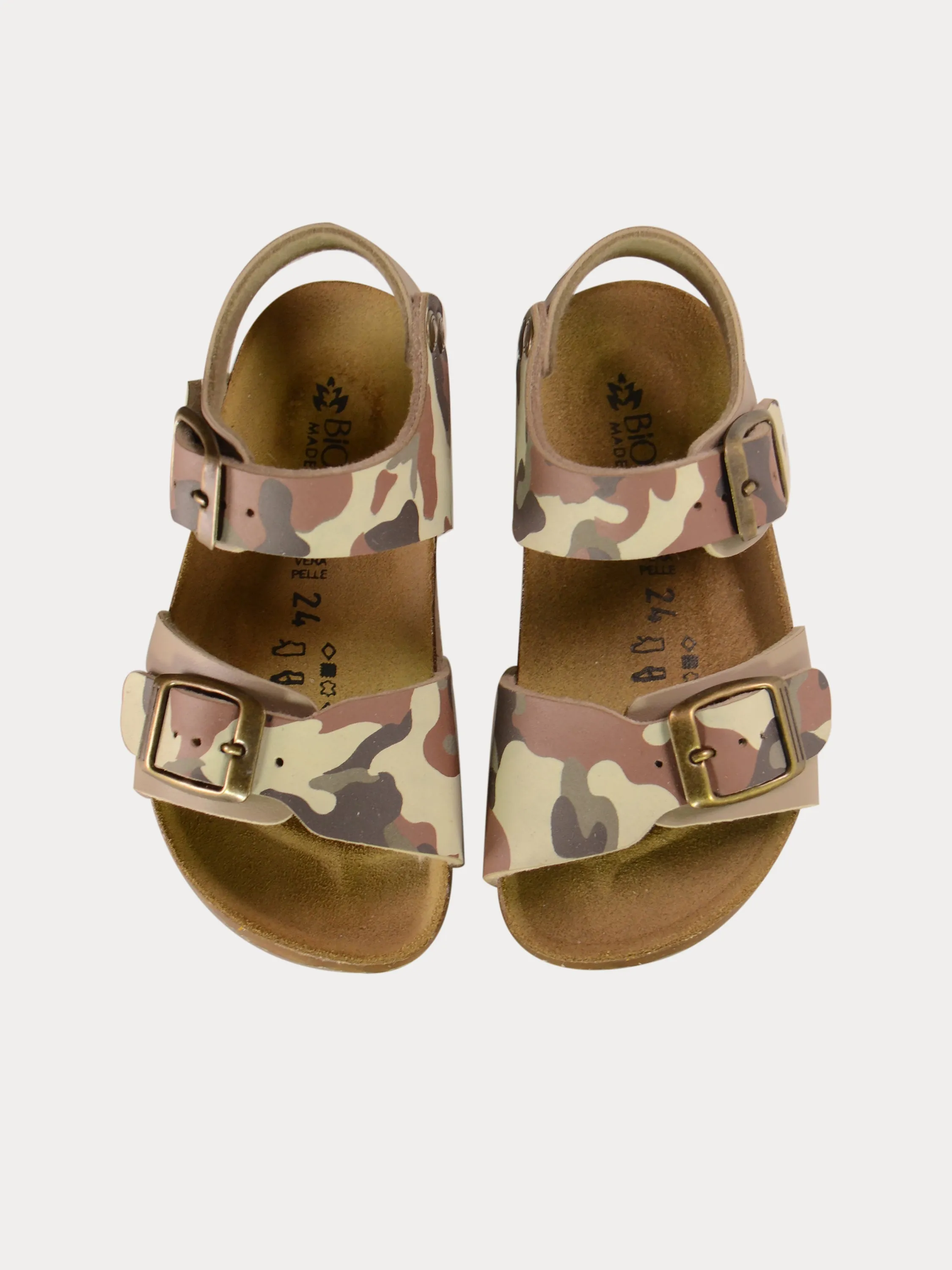 Biochic Boys Back Strap Sandals in Green Leather