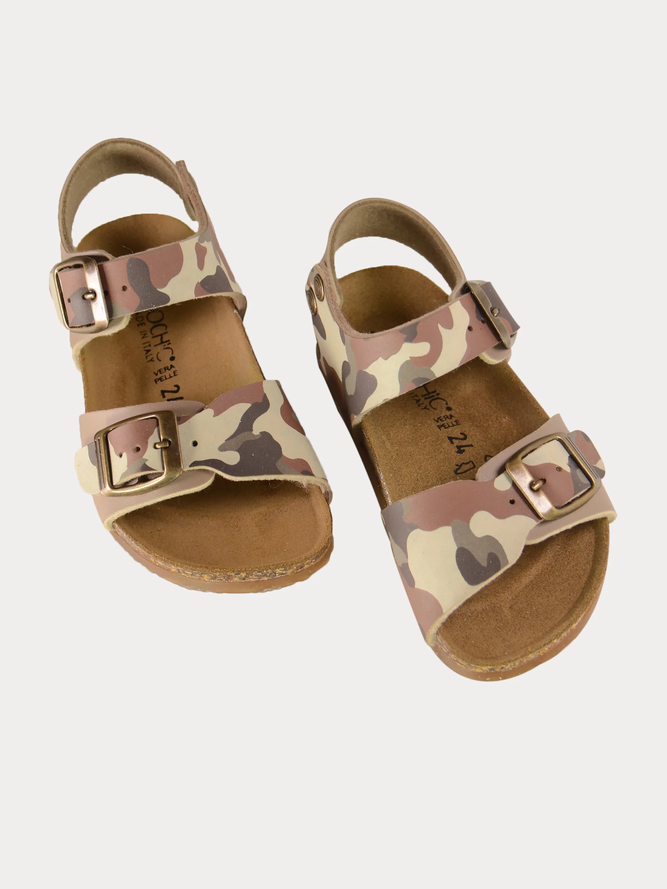 Biochic Boys Back Strap Sandals in Green Leather