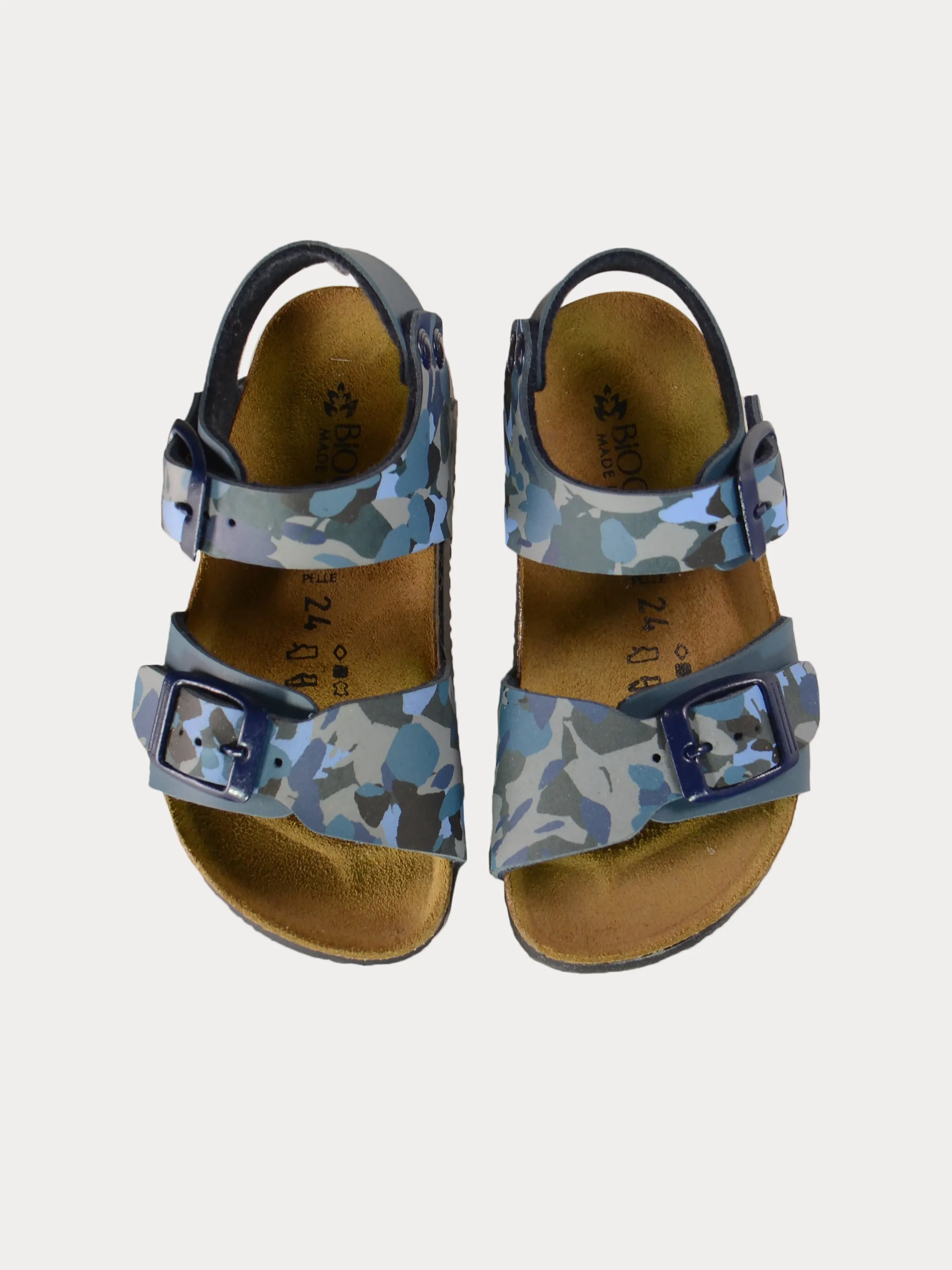 Biochic Boys Back Strap Sandals in Green Leather