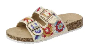 Cork Sole Buckle Crochet Strap Sandals