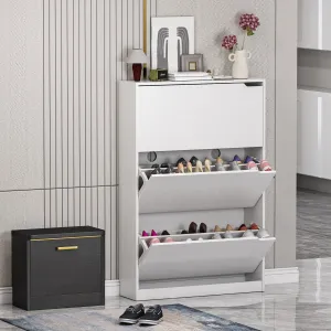 cozy Shoe Cabinet Storage for Entryway, Shoe Cabinet Storage with 3 Flip Drawers, Shoe Cabinet for Entryway Slim Space, 3 Tier White Shoe Cabinet Freestanding Wood Shoe Rack for Entryway, Hallway