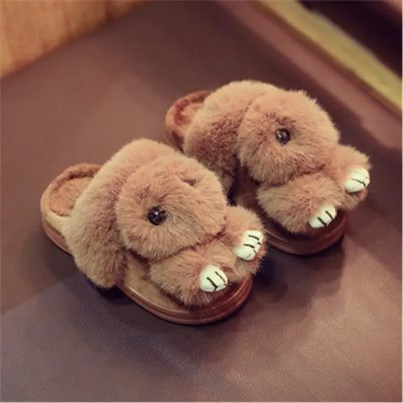 Cute Kids' Winter Slippers with Rex Rabbit Fur for Girls