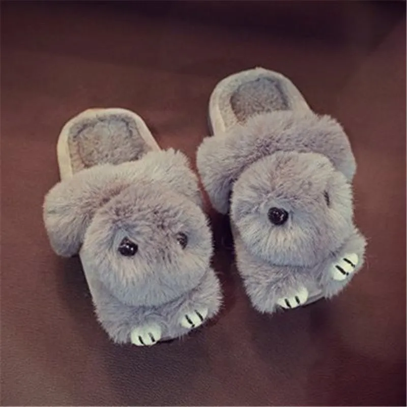 Cute Kids' Winter Slippers with Rex Rabbit Fur for Girls