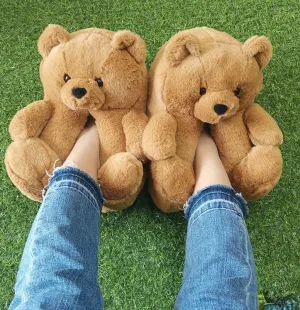 Honey Brown Teddy Bear Plush Slippers