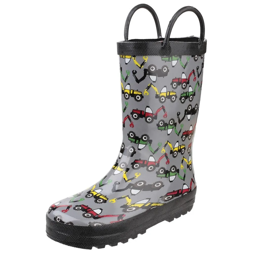 Kids Puddle Waterproof Pull On Boots Digger