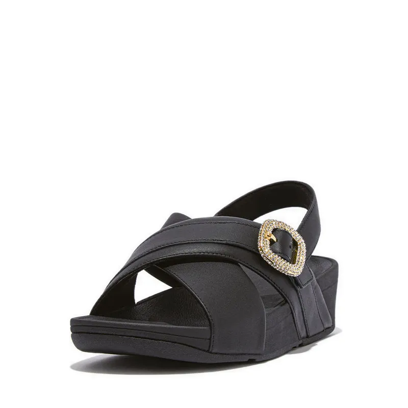 LULU CRYSTAL-BUCKLE LEATHER BACK-STRAP SANDALS