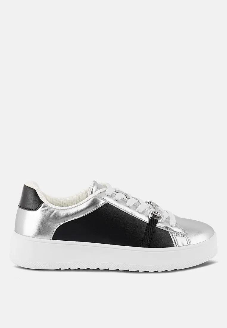 Nemo Contrasting Metallic Faux Leather Sneakers