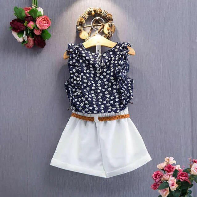 New summer children's suit girls floral sleeveless