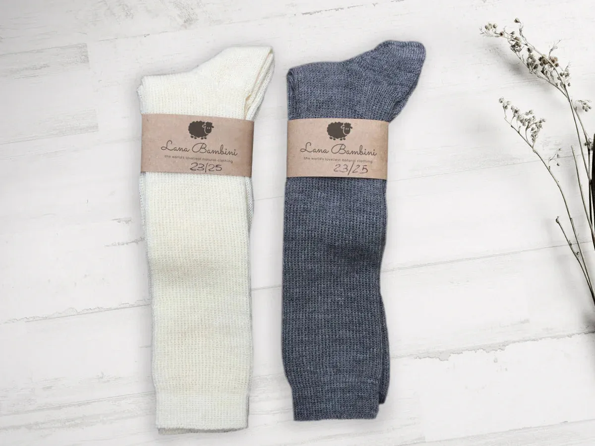 PIA LONG ~ Children's Socks. Natural wool/organic cotton. Undyed.