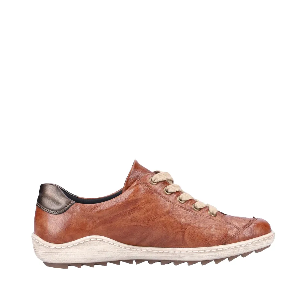 Remonte Women's Liv 02 Waterproof Side Zip Leather Lace Sneaker in Brown