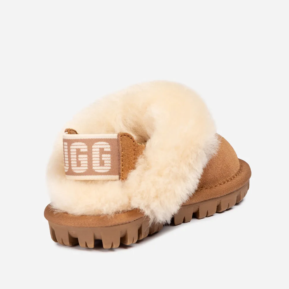 Ugg Kids Coquette Slipper (Cow Suede)(Elastic Logo & Wool Strap)(Detachable Feature)