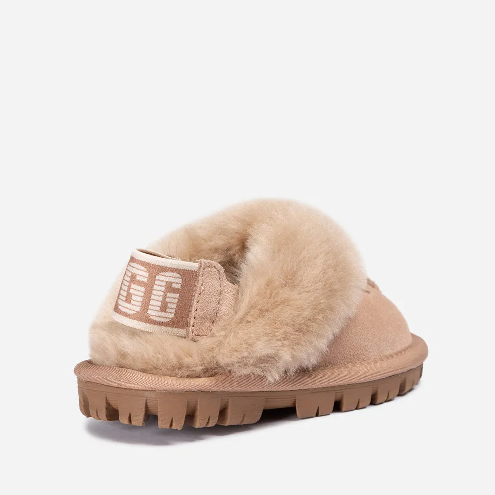 Ugg Kids Coquette Slipper (Cow Suede)(Elastic Logo & Wool Strap)(Detachable Feature)