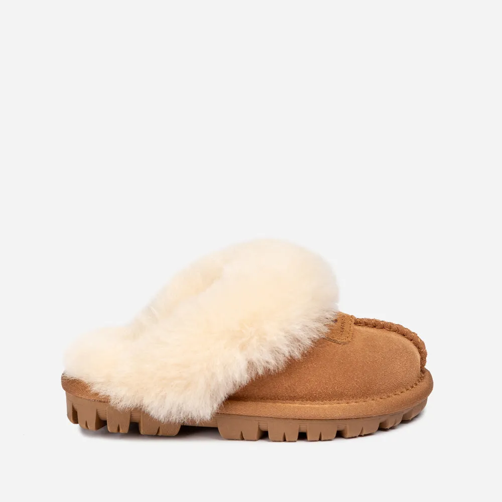 Ugg Kids Coquette Slipper (Cow Suede)(Elastic Logo & Wool Strap)(Detachable Feature)