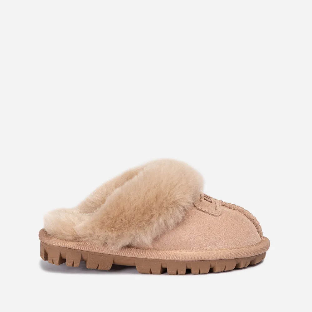 Ugg Kids Coquette Slipper (Cow Suede)(Elastic Logo & Wool Strap)(Detachable Feature)