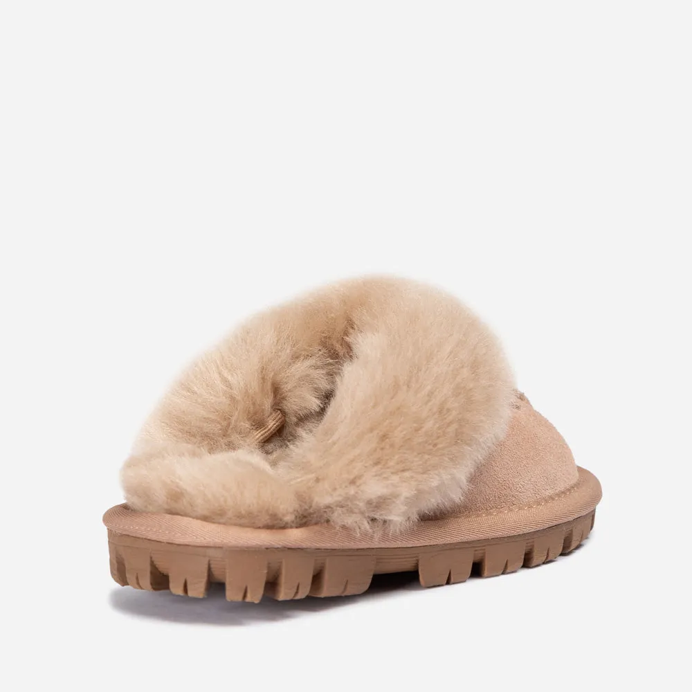 Ugg Kids Coquette Slipper (Cow Suede)(Elastic Logo & Wool Strap)(Detachable Feature)