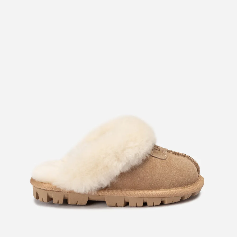 Ugg Kids Coquette Slipper (Cow Suede)(Elastic Logo & Wool Strap)(Detachable Feature)