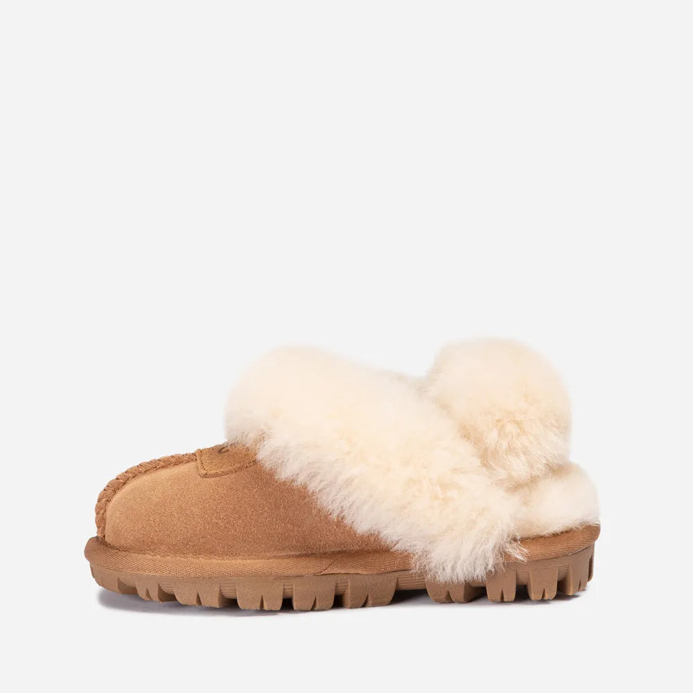 Ugg Kids Coquette Slipper (Cow Suede)(Elastic Logo & Wool Strap)(Detachable Feature)