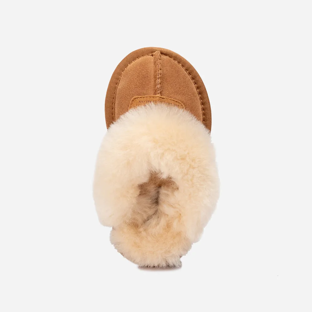 Ugg Kids Coquette Slipper (Cow Suede)(Elastic Logo & Wool Strap)(Detachable Feature)