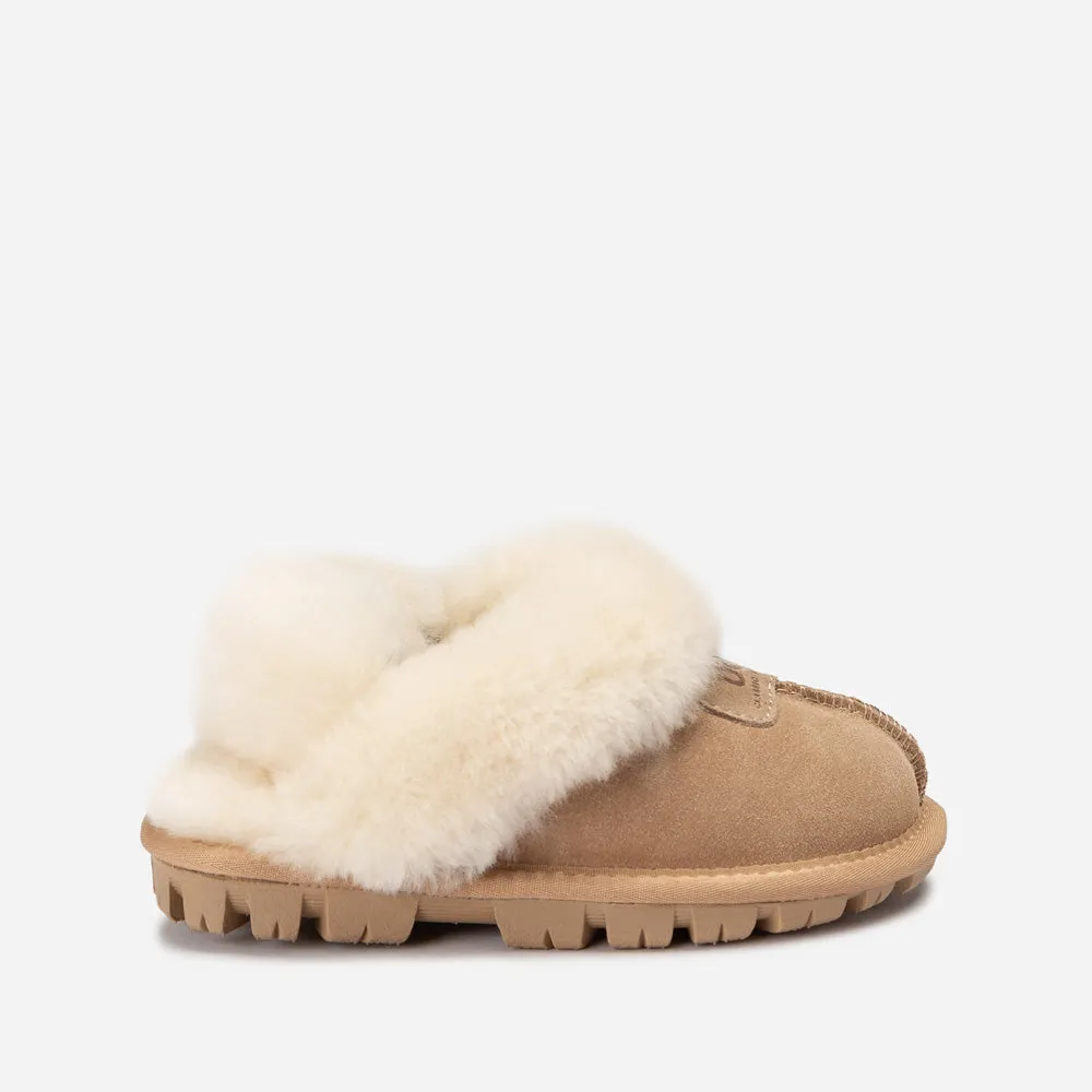 Ugg Kids Coquette Slipper (Cow Suede)(Elastic Logo & Wool Strap)(Detachable Feature)