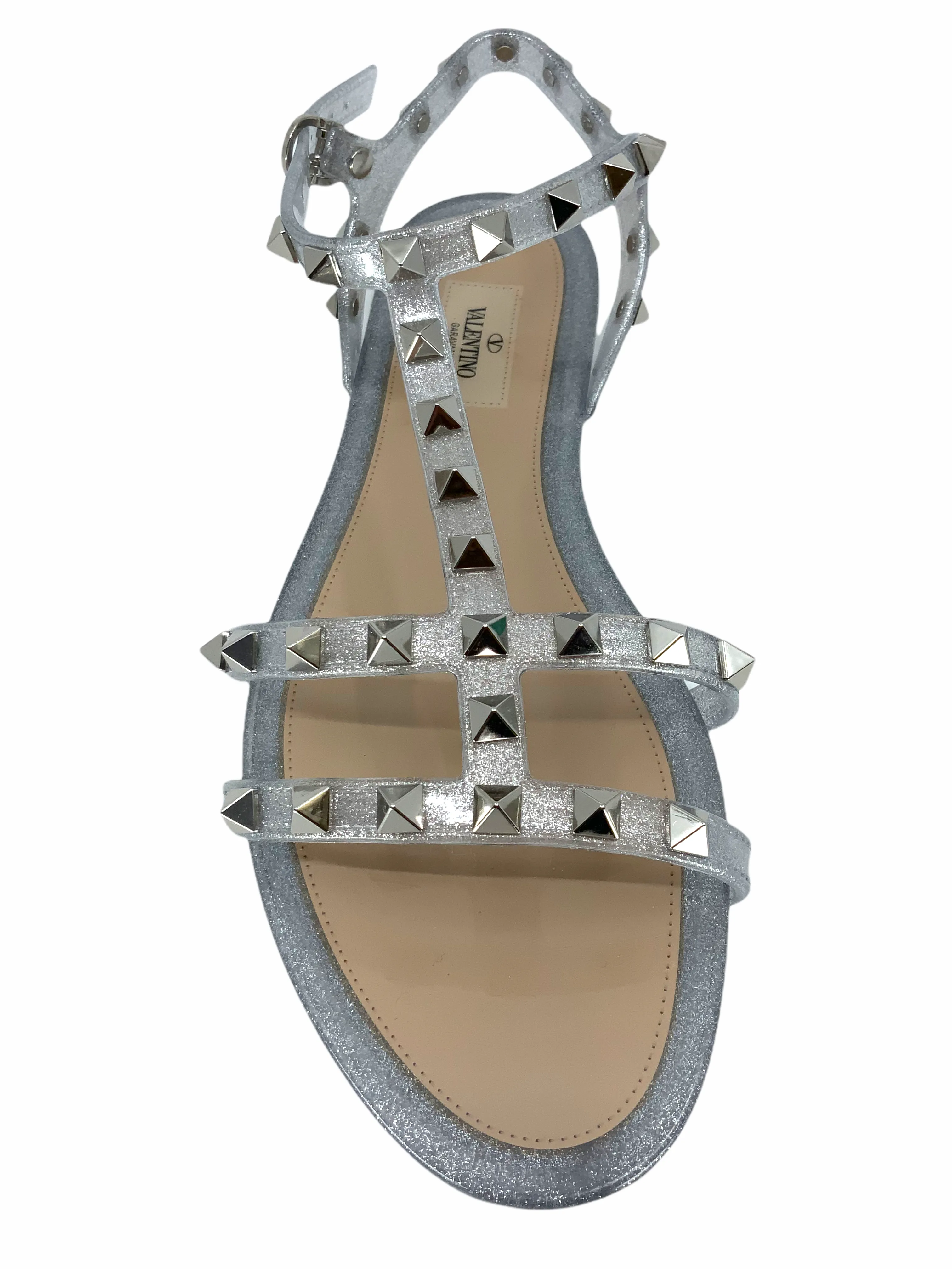 Valentino Jelly Flat Rockstud Ankle Strap Sandals Size 10