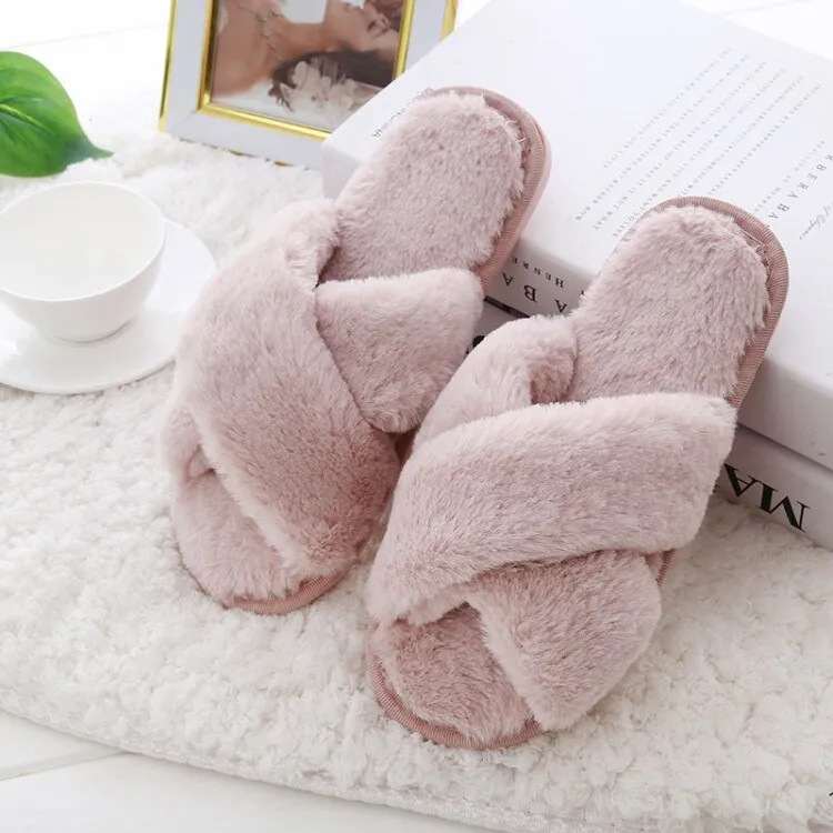 Women Home Slippers with Faux Fur