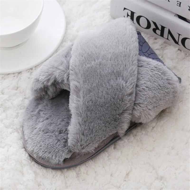 Women Home Slippers with Faux Fur