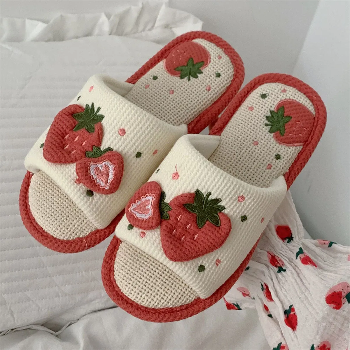 Women's Soft Bottom Slippers with Strawberries